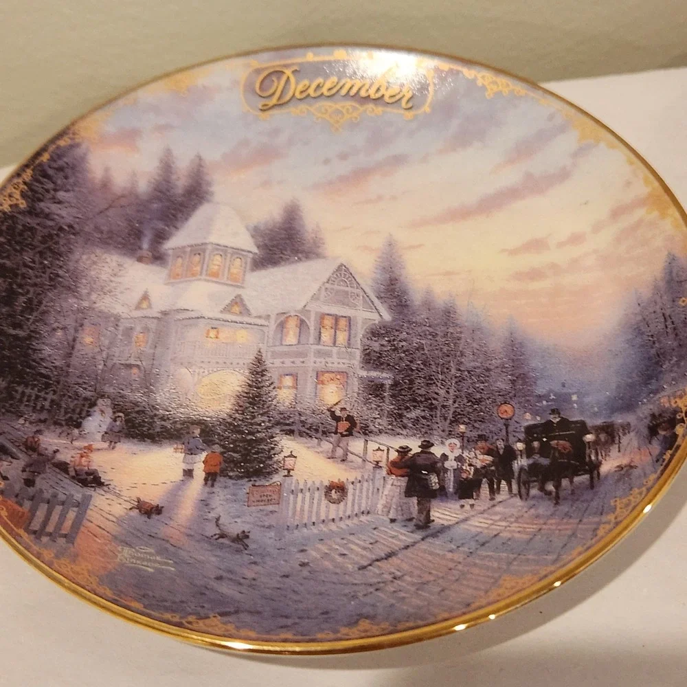 Twelve month set of Thomas Kinkade Calendar Decorative Plates Simpler Times 1998